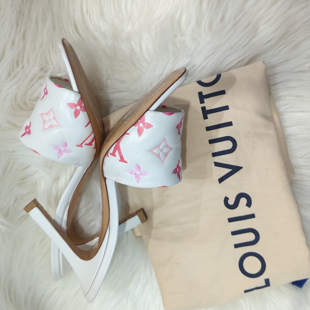 Louis Vuitton Revival Line Mule Heel Sandals White And Pink Monogram Size 37 - Picture 16 of 17